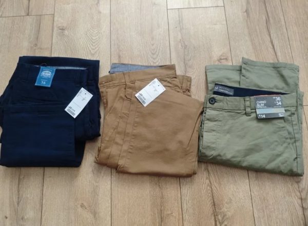 Spodnie Chinosy męskie 2x 36/32 (granat/beż) i 36/34 khaki