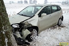Kierowca hondy wybrał zderzenie z drzewem