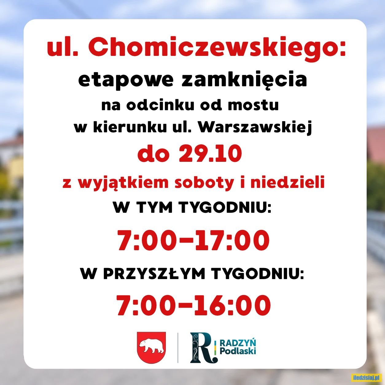 Do 29.10 etapowe zamknięcia ul. Chomiczewskiego!